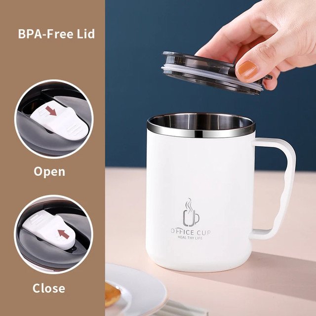 500ml/17oz 304 Stainless Steel Coffee Mug with Handle – Double Wall Thermal Cup with Lid - Image 3