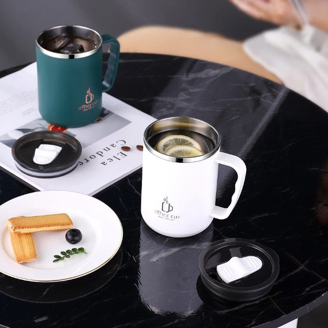 500ml/17oz 304 Stainless Steel Coffee Mug with Handle – Double Wall Thermal Cup with Lid - Image 2